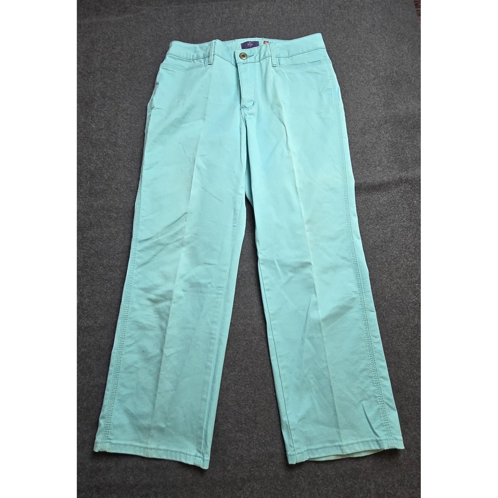 NYDJ Pants Womens 12P Blue Aqua Straight Leg Stretch Cotton Tencel Casual